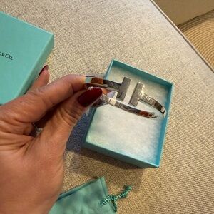 Tiffany & Co. Silver Tiffany T Collection Hinged Bangle Authenticated